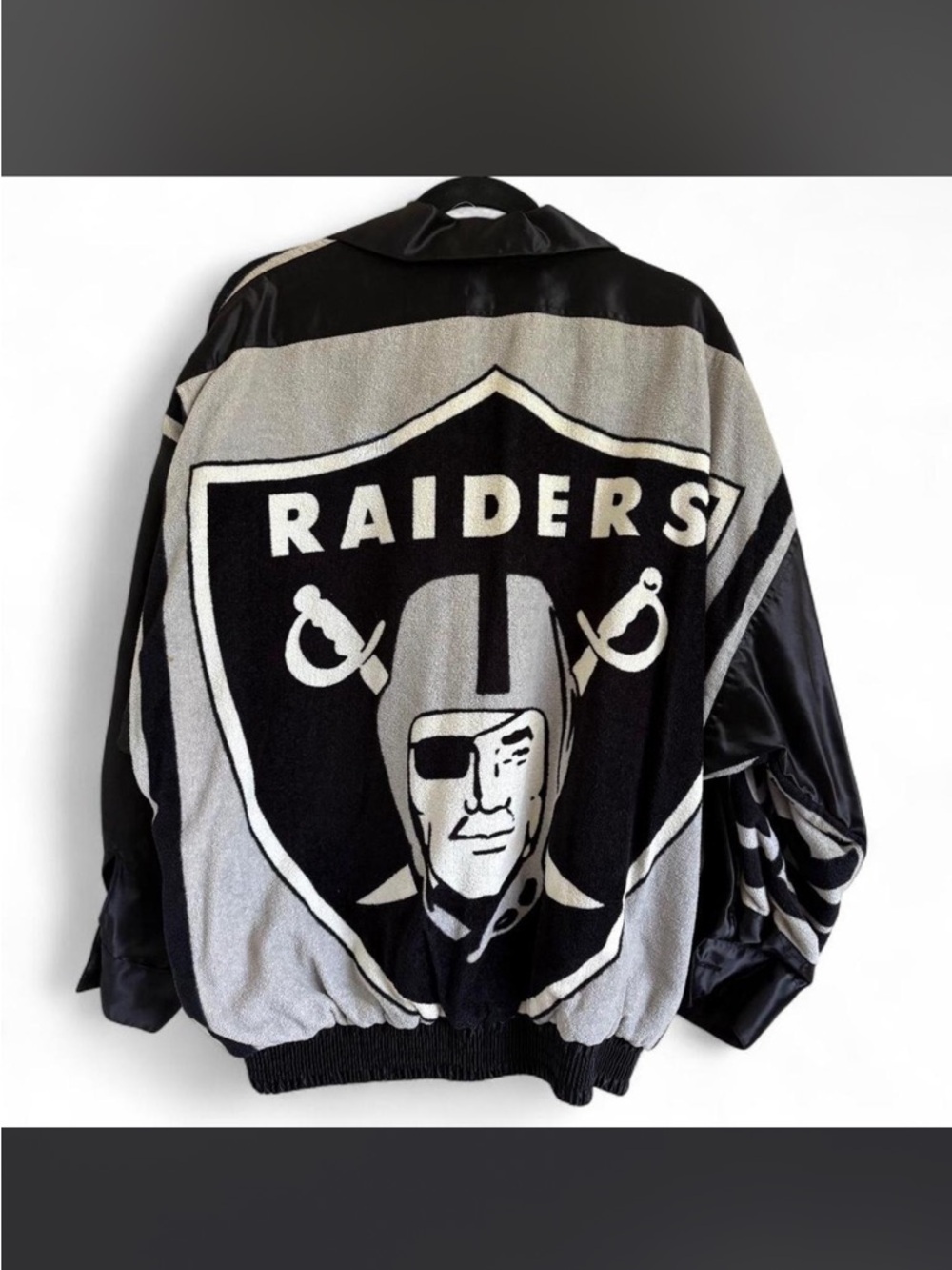 Vintage Rare La Raider Satin And Tapestry black varsity jacket